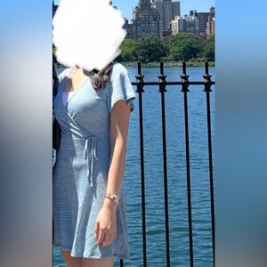 Blue Knit Wrap Dress